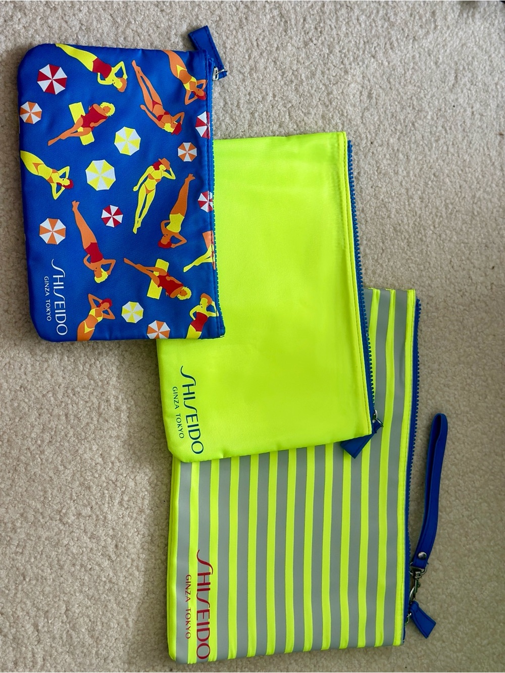 Set of 3 Shiseido Neon Yellow & Royal Blue Kids Accessory Pouch Trio